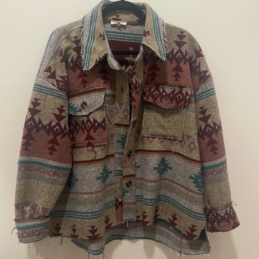 Oversized printed button up jacket